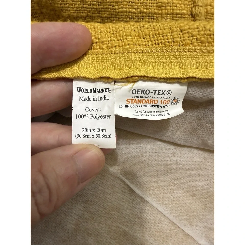 World Market 20x20 Pillow Case Mustard Yellow Textured Oeko-Tex Throw Cover